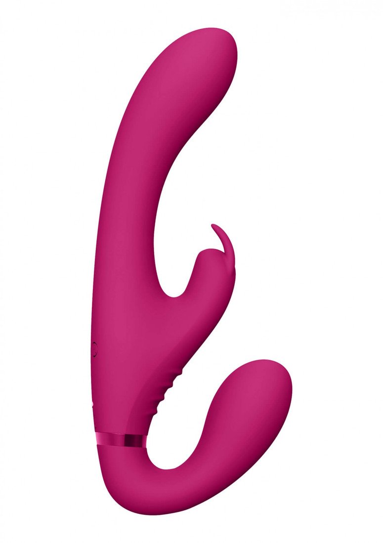 Vive Suki - battery-operated, strapless clip-on vibrator with bunny clit stimulator (pink)