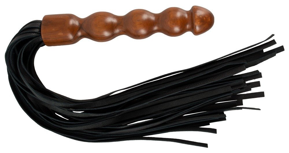ZADO - leather whip with wooden dildo handle (black-brown)
