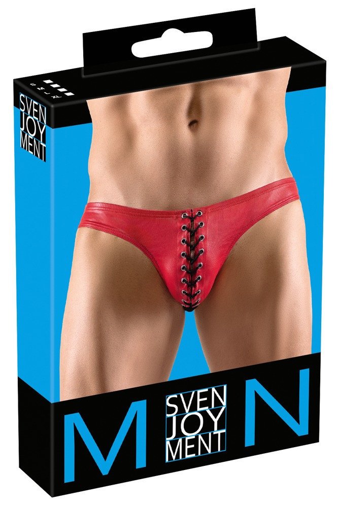 Svenjoyment - black lace-up men's glossy short (red)