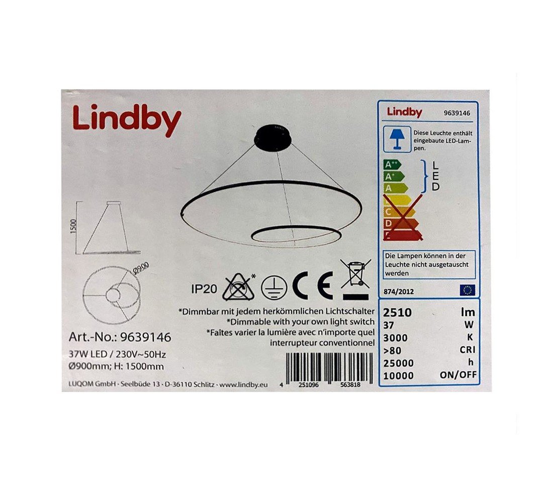 Lindby Lindby - LED Stmívatelný lustr na lanku LUCY LED/37W/230V