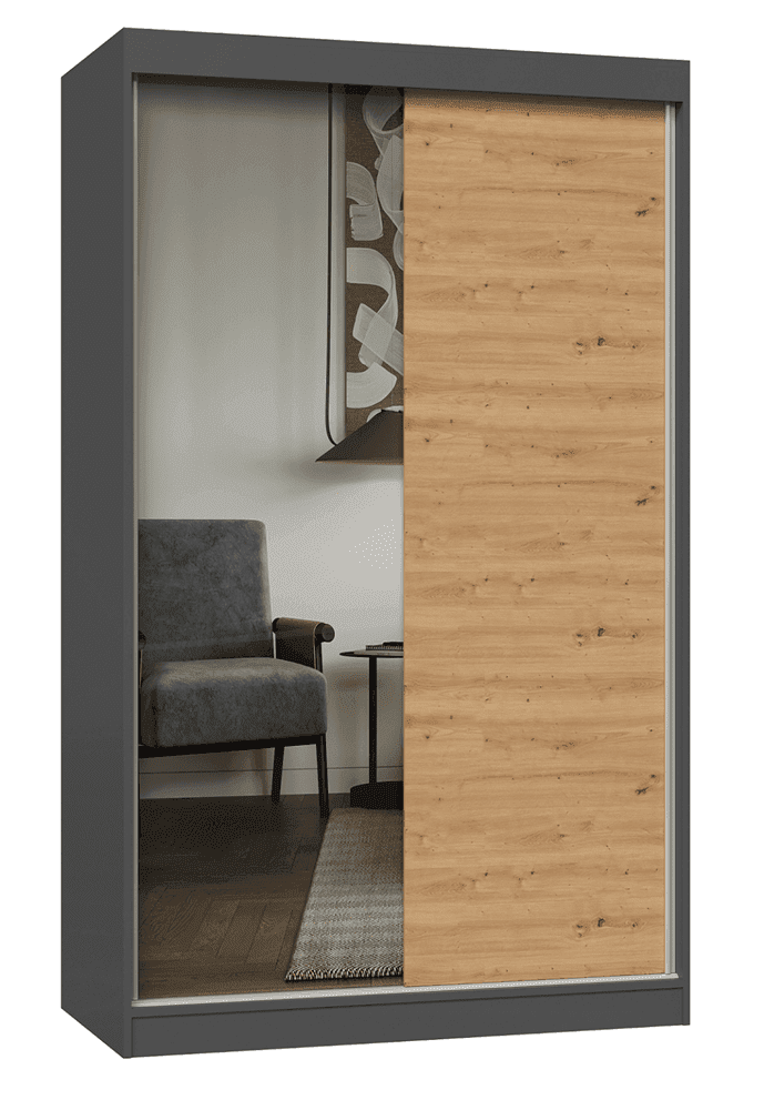 TPS Šatní skříň IGA 120 cm se zrcadlem - Antracit / Dub artisan