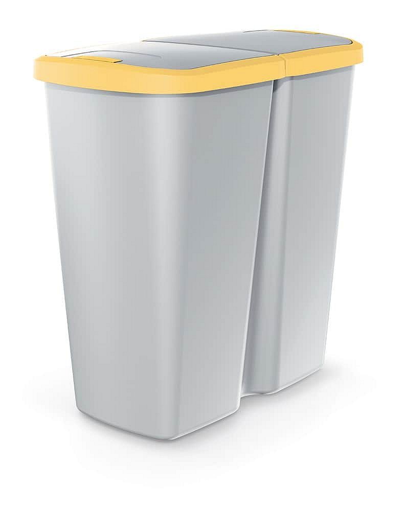 Odpadkový koš COMPACTA Q DUO popelavý se žlutým víkem, objem 45l