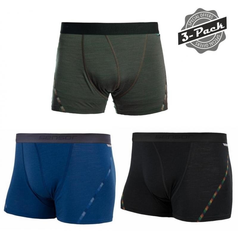 Trenky Sensor Merino Air 3-Pack - pánské, černá, tmavě modrá, olivová - velikost 2XL