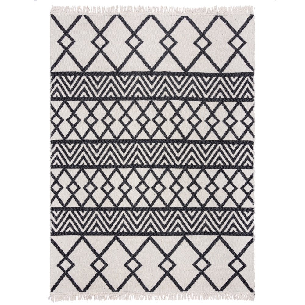 Flair Rugs koberce Kusový koberec Deuce Teo Recycled Rug Black - 120x170 cm Bílá