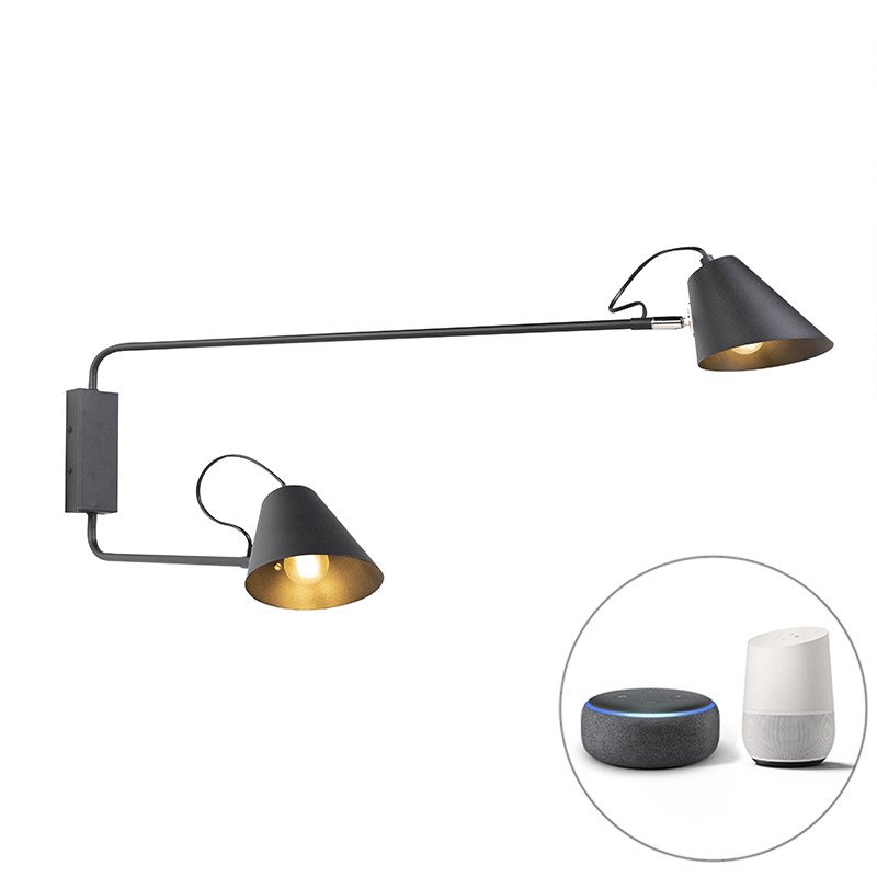 Smart wandlamp zwart 2-lichts verstelbaar incl. Wifi A60 - Lune
