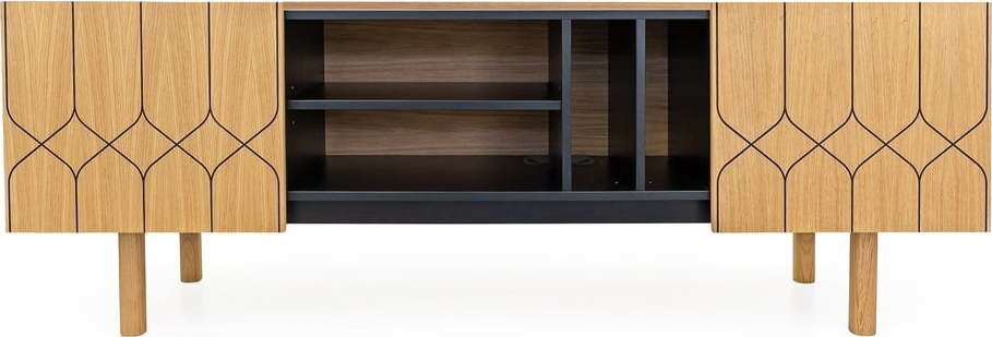 Černý/přírodní TV stolek v dekoru dubu 175x60 cm Porto – Woodman