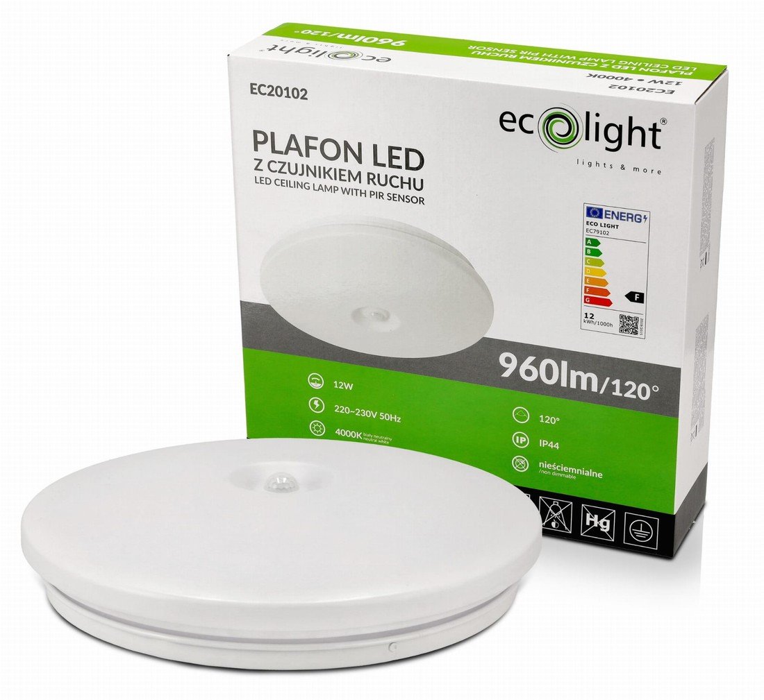 Berge LED stropní svítidlo PIR - 12W - IP44 - neutrální bílá - senzor pohybu