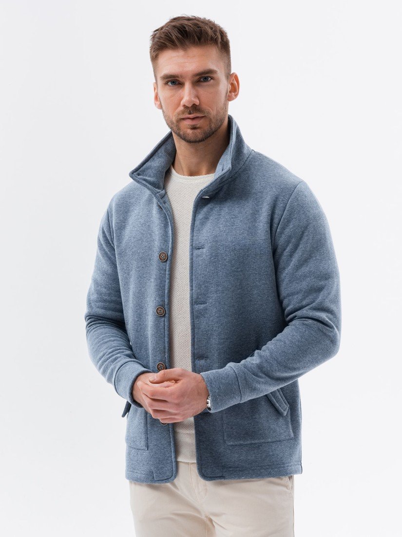 Ombre Men's button-down sweatshirt with collar - light blue