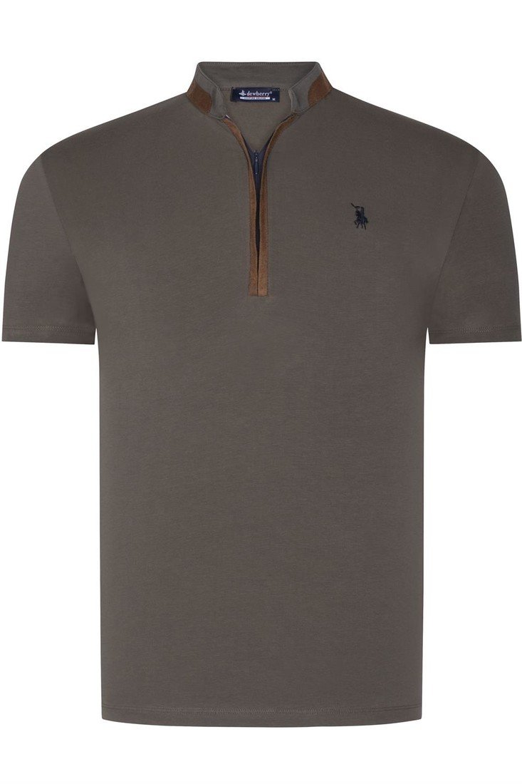 T8571 DEWBERRY ZIPPERED MEN'S T-SHIRT-PLAIN KHAKI