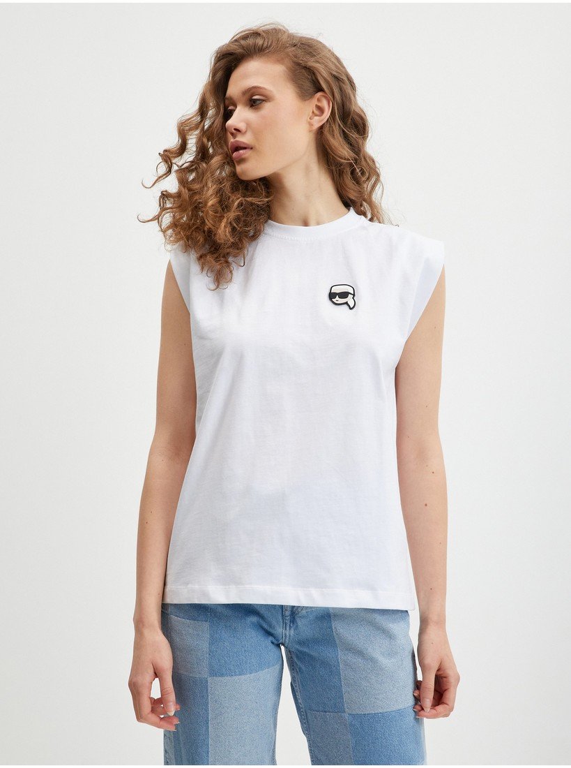 Bílé dámské tričko KARL LAGERFELD Ikonik - Dámské