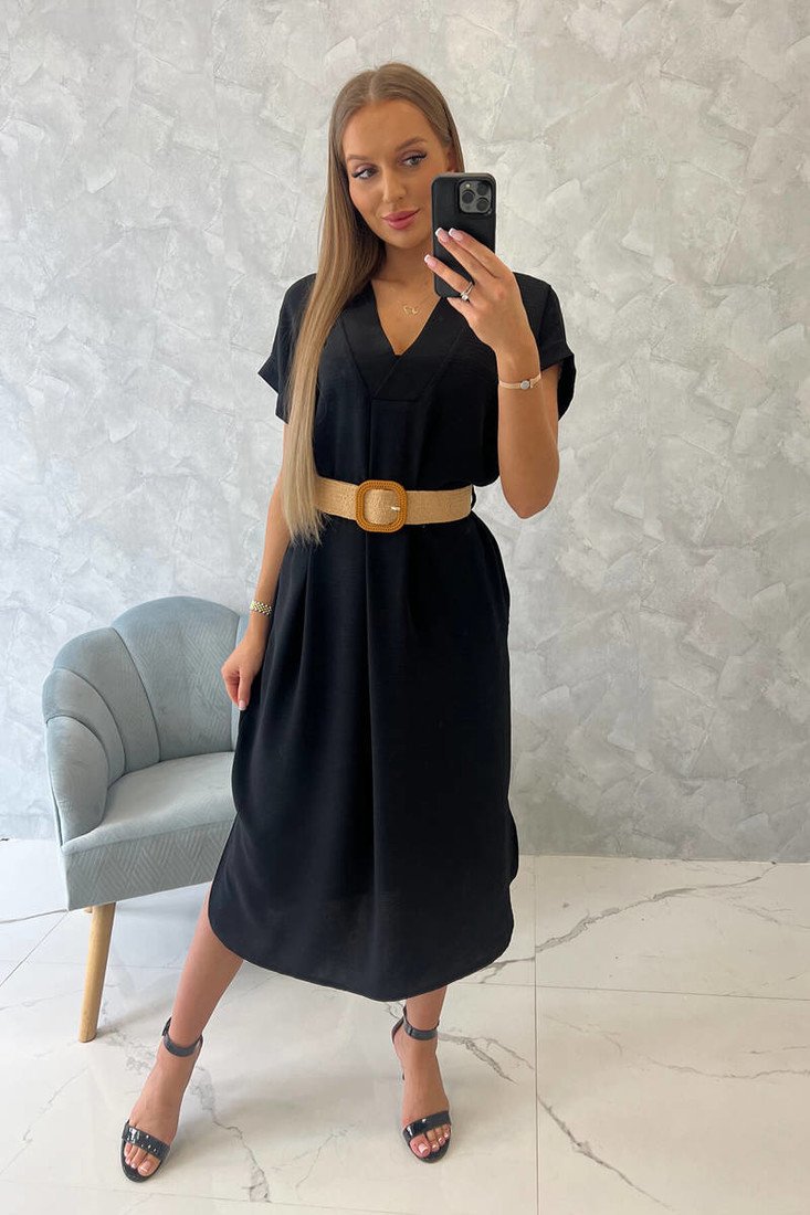 Šaty s ozdobným páskem černé