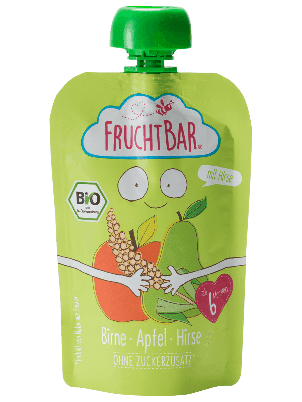 FruchtBar BIO Ovocná kapsička s jablkem, hruškou a prosem 100 g