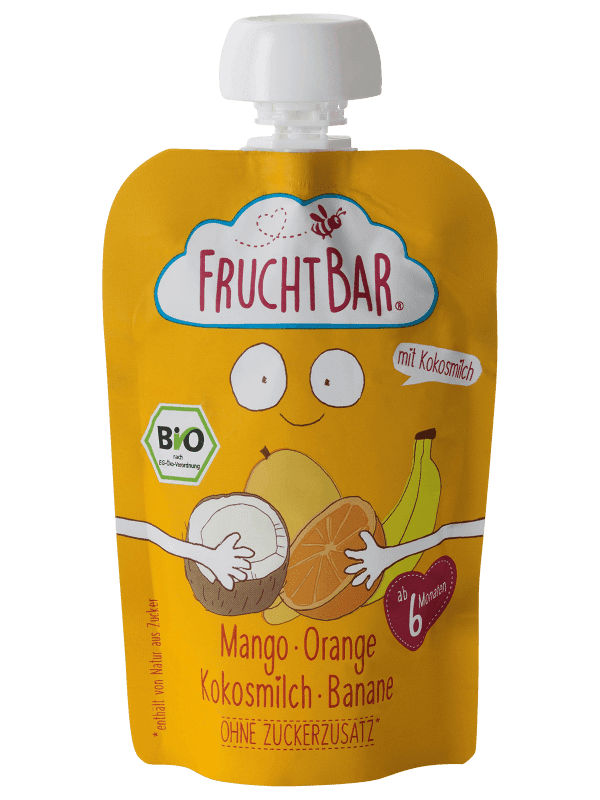 FruchtBar BIO Ovocná kapsička s banánem, pomerančem, mangem a kokosem 100 g