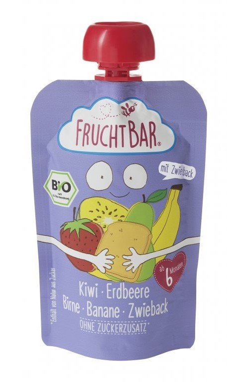 FruchtBar BIO Ovocná kapsička s jahodami, banánem, hruškou, kiwi a sucharem 100 g