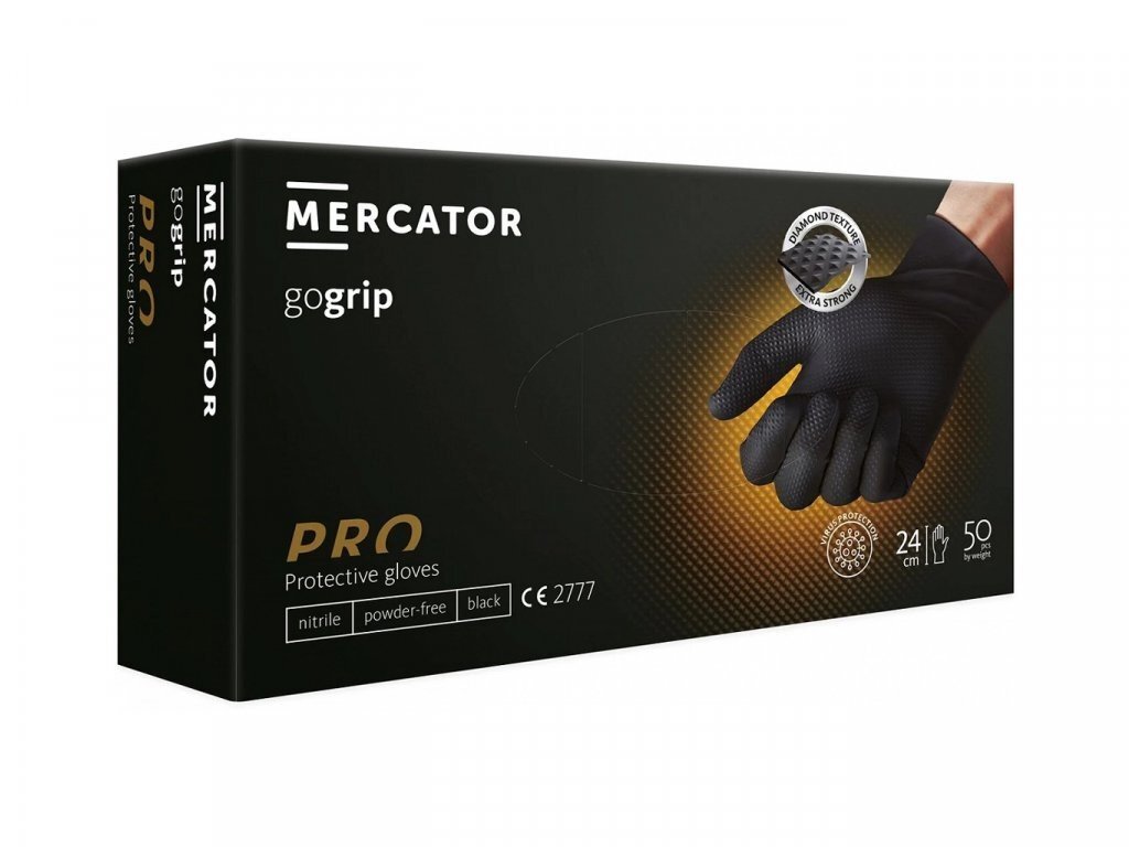 Nepudrované nitrilové rukavice MERCATOR gogrip (black), velikost L, balení 50 ks