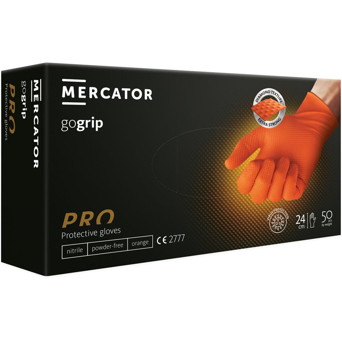 Nepudrované nitrilové rukavice MERCATOR gogrip (orange), velikost L, balení 50 ks