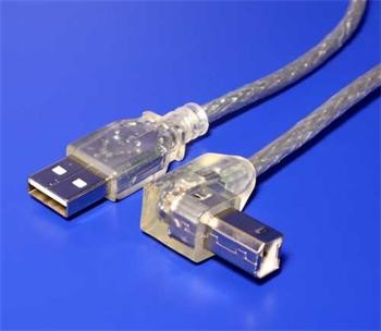 USB 2.0 kabel A-B 2m, transparentní, zalomený konektor B