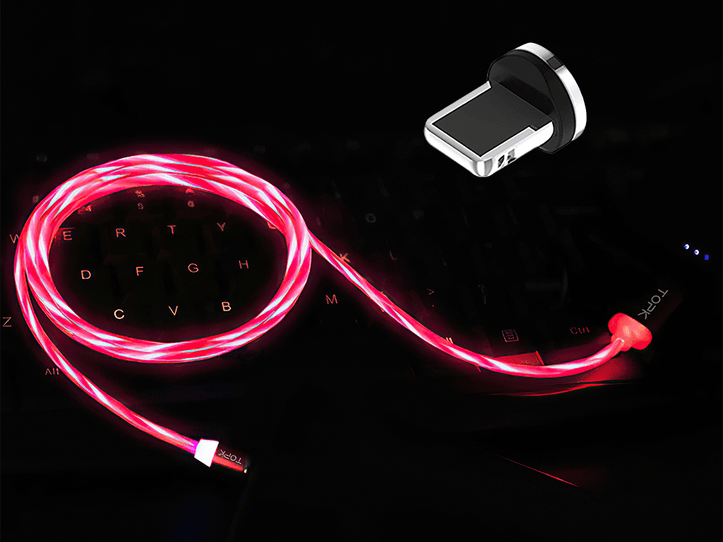 M5 - Svítící magnetický USB kabel - Růžový - pro iOS (Apple) - 1 m