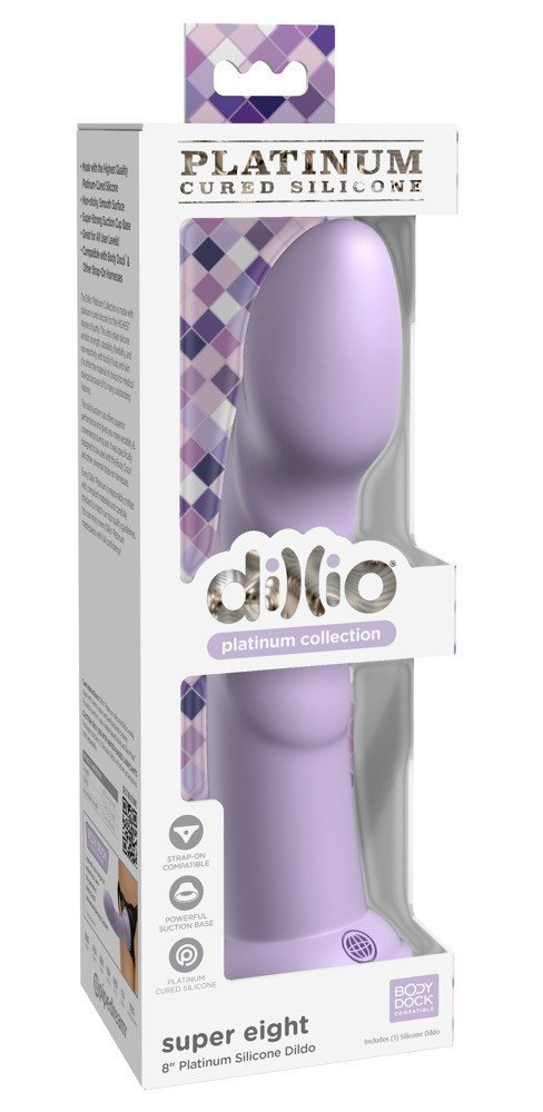 Dillio Super Eight - silicone dildo with sticky soles (21cm) - purple
