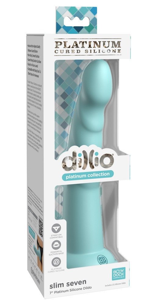 Dillio Slim Seven - sticky glans stimulating dildo (20cm) - turquoise