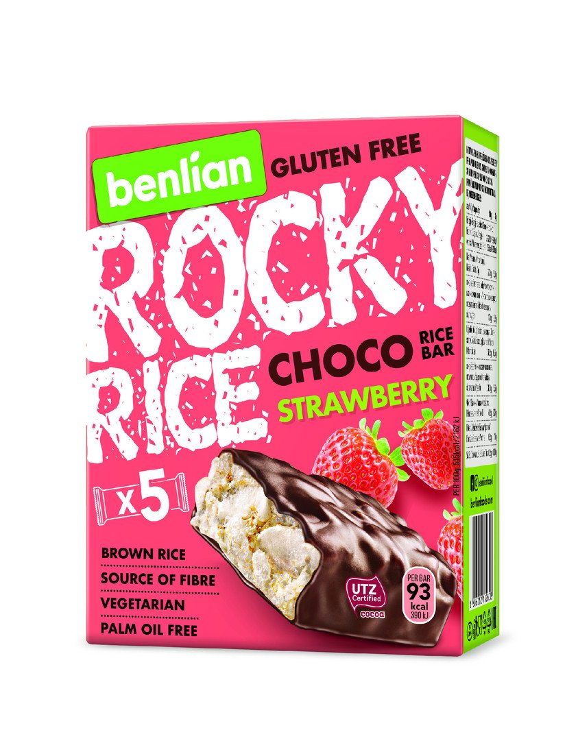 Benlian Rocky Rice rýžová tyčinka čokoláda - jahoda mulipack 5x 18 g