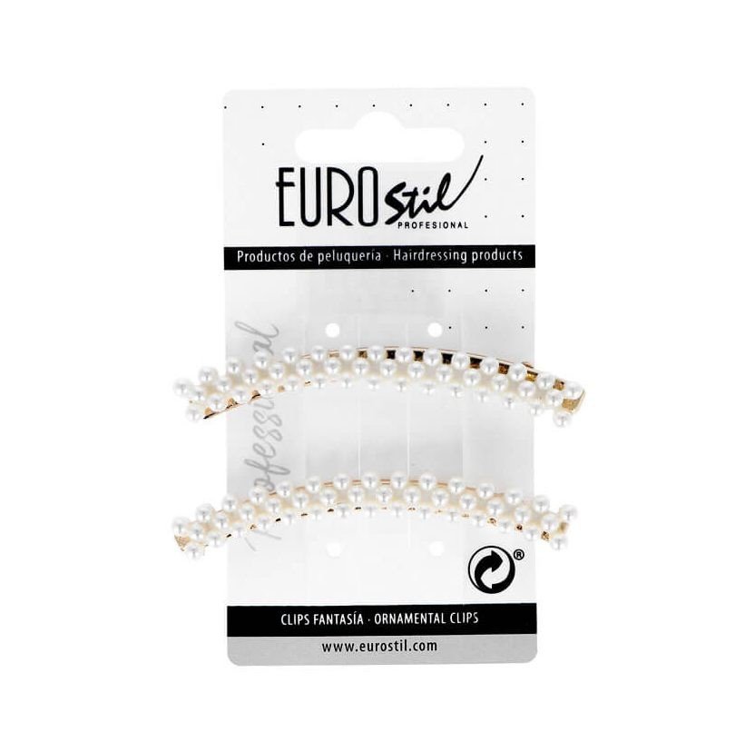 Eurostil Peard Gold Hair Clips - ozdoby do vlasů (sponky, čelenky, klipsy) 06938 - zahnutá sponka, 2ks/bal - 8 cm