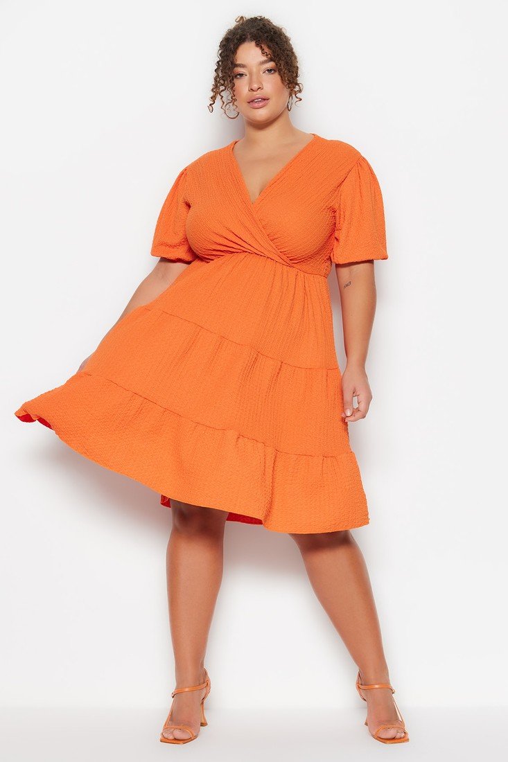 Trendyol Curve Plus Size Dress - Orange - Wrapover