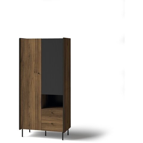 DOLMAR Šatní skříň PARKER 1, ořech / san sebastian / černý mat 88,2x190,7x55 ořech / san sebastian / černý mat
