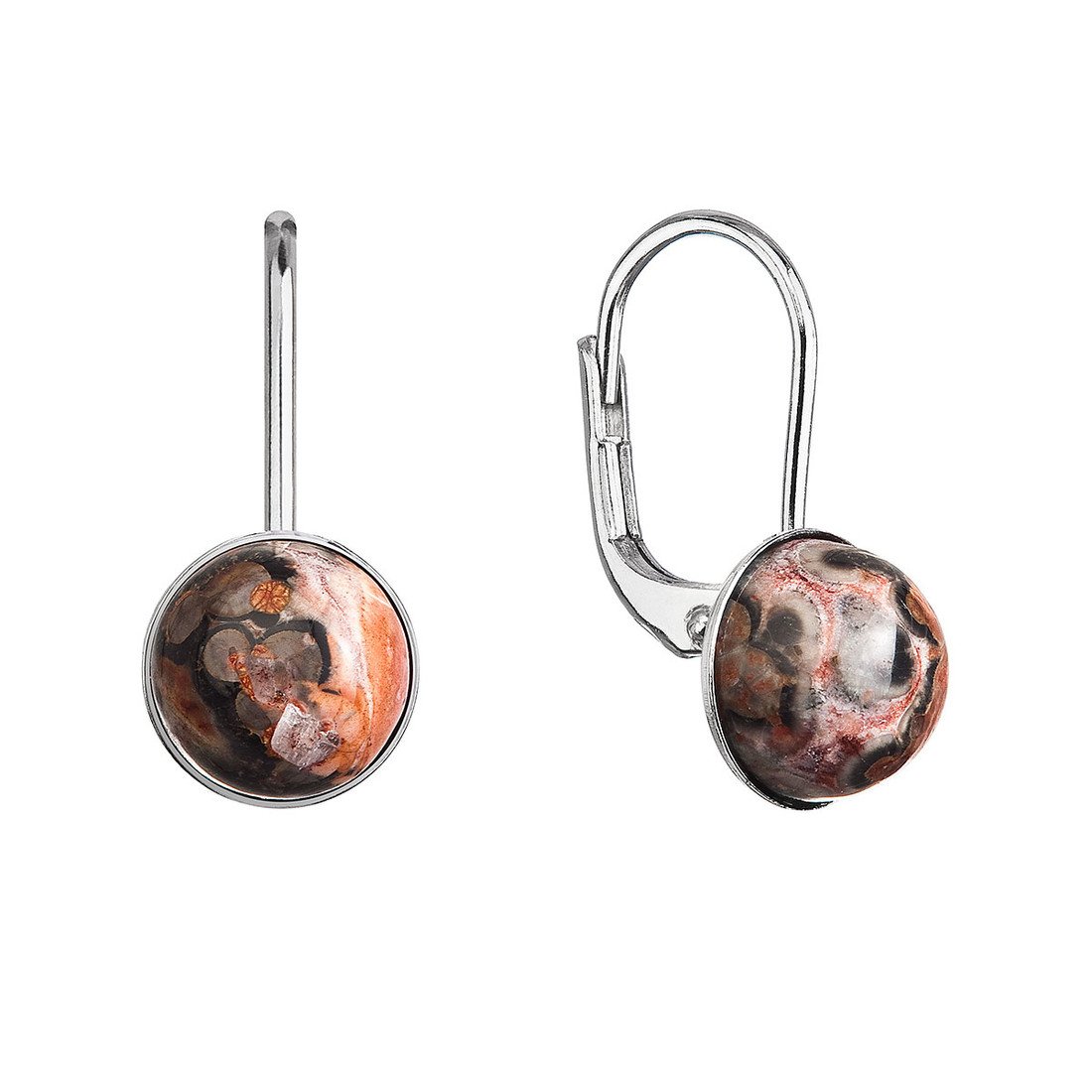 Evolution Group Stříbrné visací náušnice s pravými minerálními kameny kulaté 11481.3 Jaspis Leopard Skin