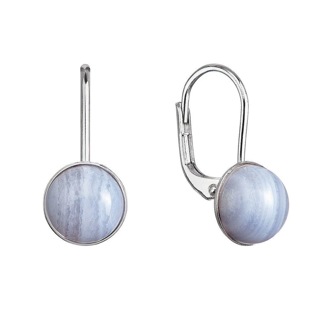 Evolution Group Stříbrné visací náušnice s pravými minerálními kameny kulaté 11481.3 Achát Blue Lace