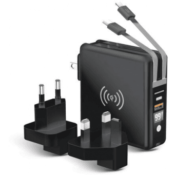 Nabíječka cestovní Forcell 5v1, USB + USB-C (PD), Powerbank 10000, 20W, bezdrátové nabíjení, černá FORCELL 451262 5903396072468