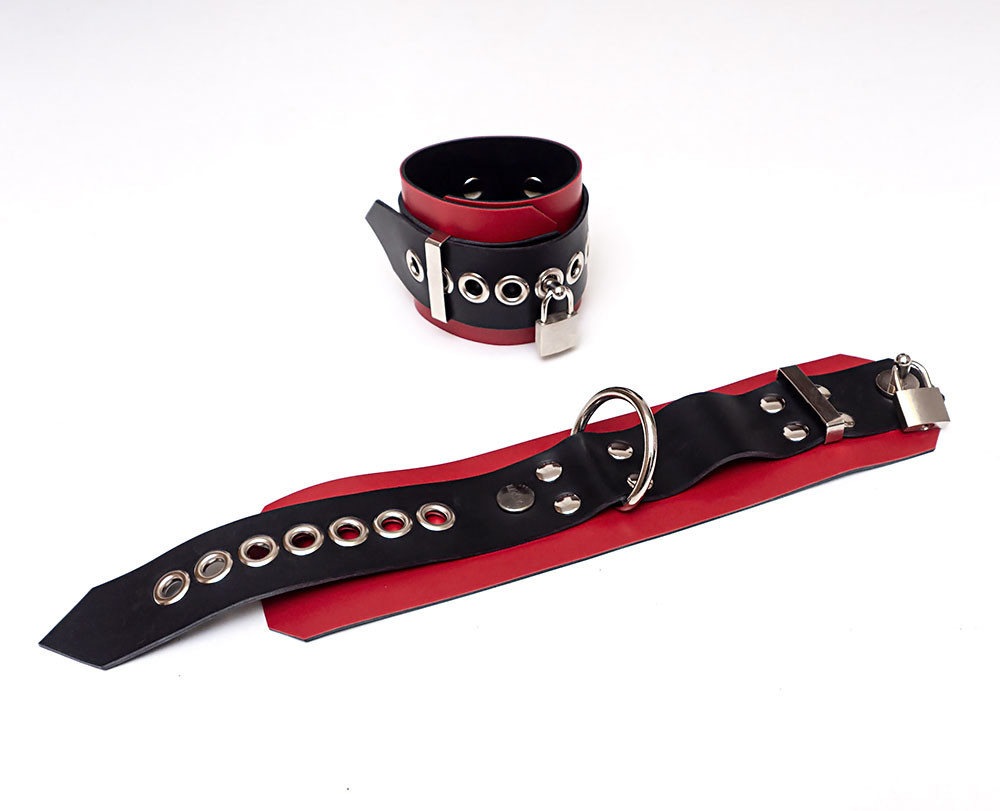 Latexová pouta uzamykatelná (7 cm) - Comfort Series - bs43452 (19 - 25 cm, červeno-černá)