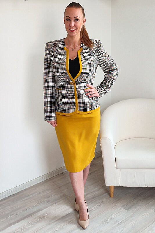 Dámský kostým sukně se sakem (hořčicově žlutá) 40