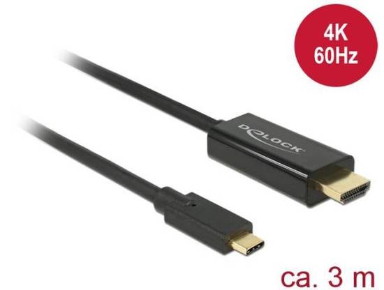 Delock USB-C(TM) / HDMI kabelový adaptér USB-C (TM) zástrčka, Zástrčka HDMI-A 3.00 m černá 85292 pozlacené kontakty Kabel pro displeje USB-C(TM)