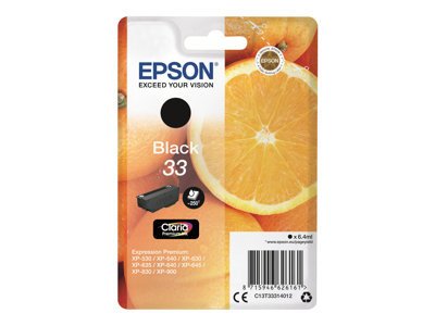 Epson 33 - 6.4 ml - černá - originální - blistr s RF / akustickým alarmem - inkoustová cartridge - pro Expression Home XP-635, 830; Expression Premium XP-530, 540, 630, 635, 640, 645, 830, 900, C13T33314022