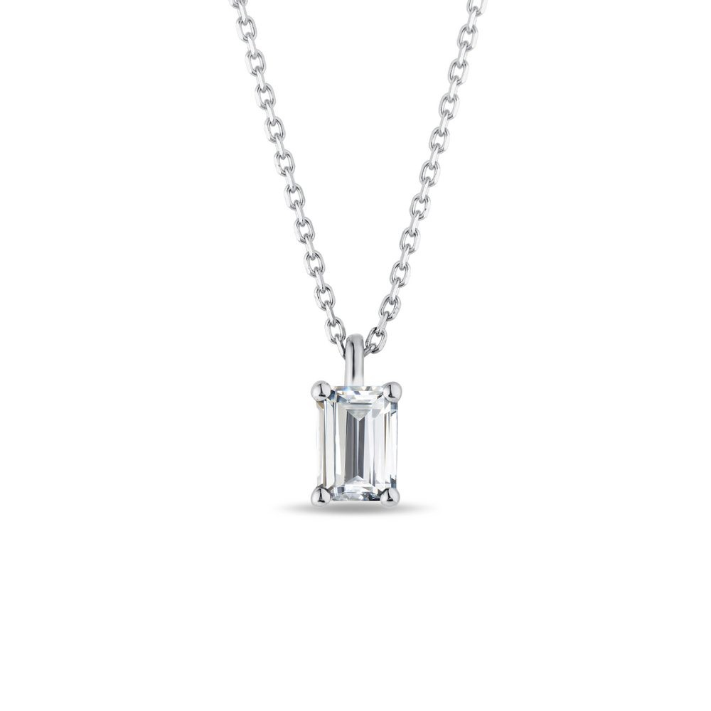 Náhrdelník s diamantem emerald cut v bílém zlatě KLENOTA