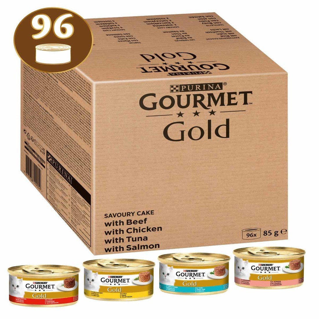 Gourmet Gold Raffiniertes Ragout Jumbo Pack 96 x 85 g - hovězí, kuřecí, tuňák, losos