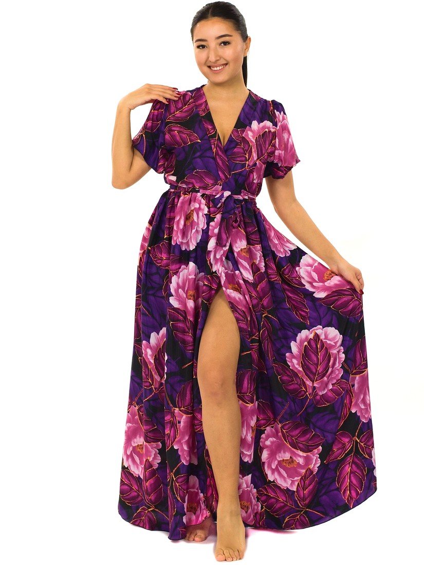 Himalife Dlouhé zavinovací šaty Corina - fialová s růžovou Velikost: S/M