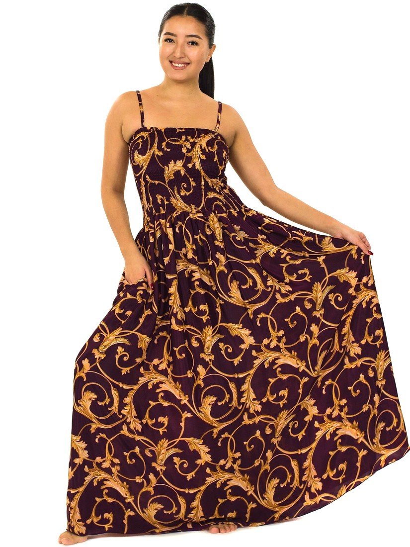 Himalife Dlouhé šaty s kapsami Persia - hnědé se zlatou Velikost: S/M