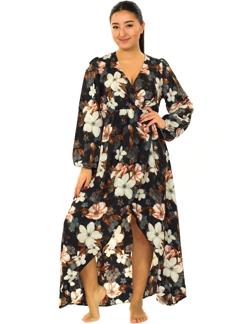 Himalife Šaty s dlouhým rukávem Nabila - černá s bílou Velikost: S