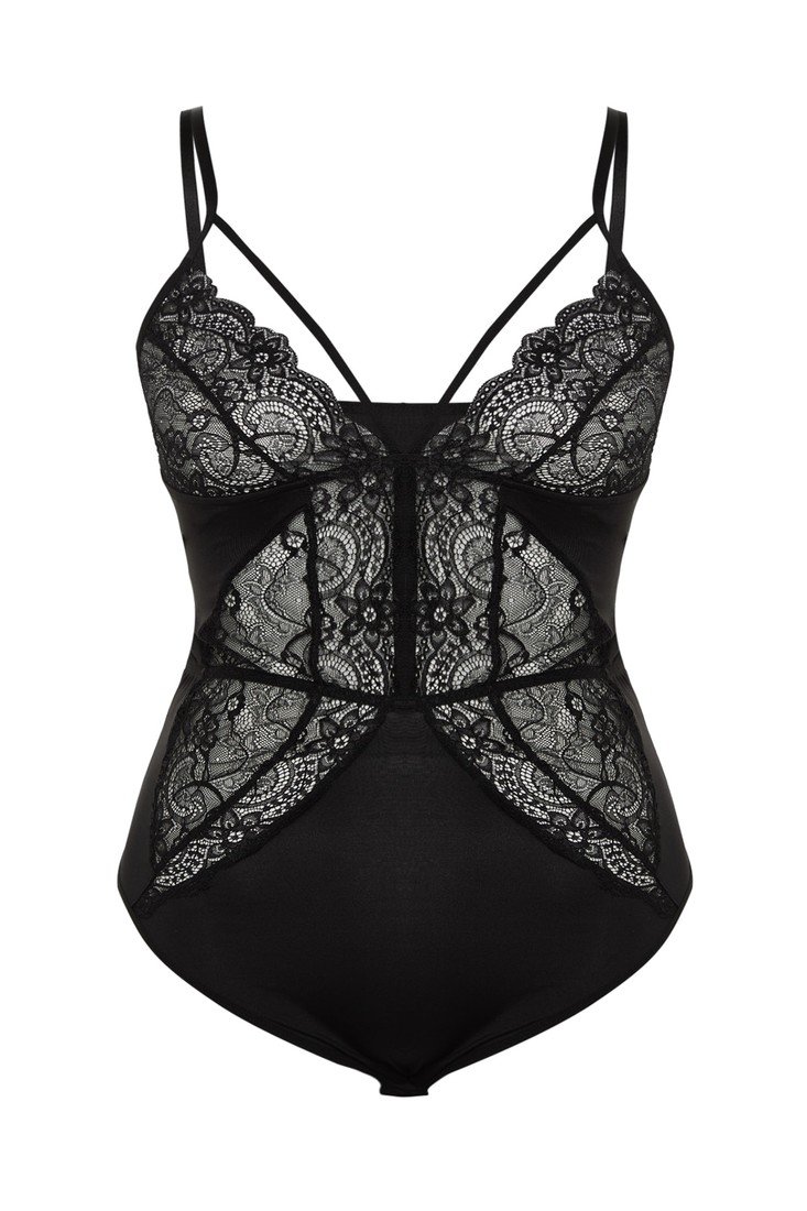 Trendyol Curve Plus Size Bodysuit - Black - Fitted