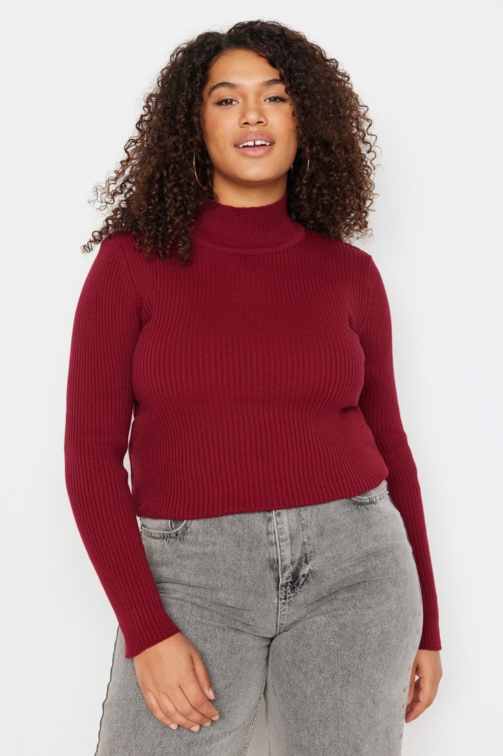 Trendyol Curve Plus Size Sweater - Burgundy - Regular fit