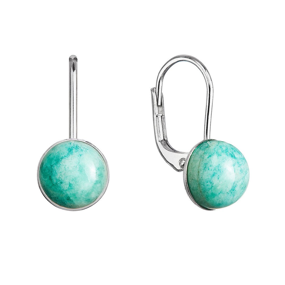 Evolution Group Stříbrné visací náušnice s pravými minerálními kameny kulaté 11481.3 Amazonit Brazil