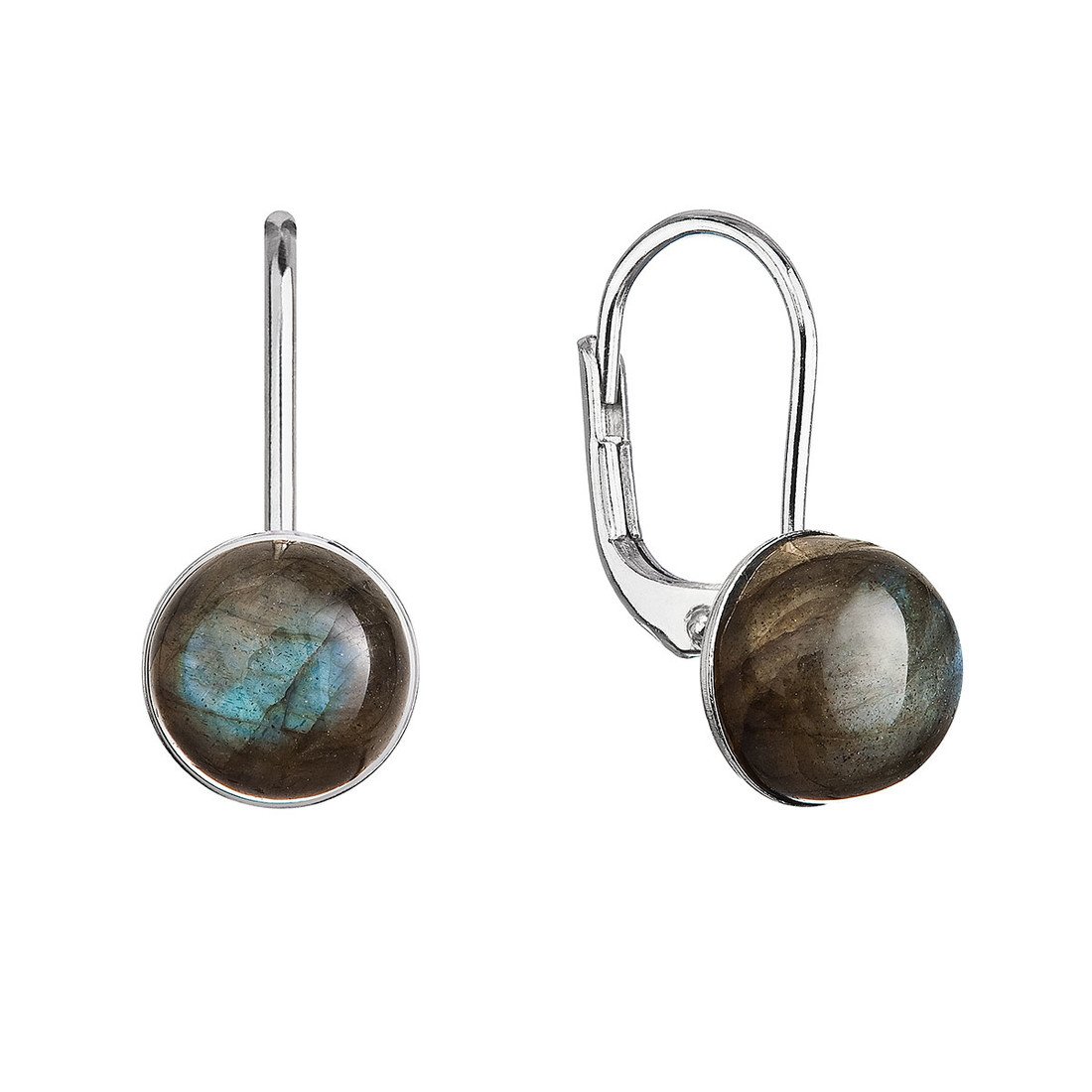 Evolution Group Stříbrné visací náušnice s pravými minerálními kameny kulaté 11481.3 Labradorit