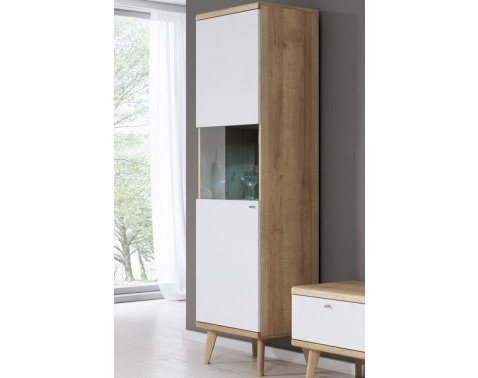 Vysoká vitrína Primo, dub riviera/bílá