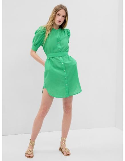 Lněné šaty s krátkým rukávem Zelená