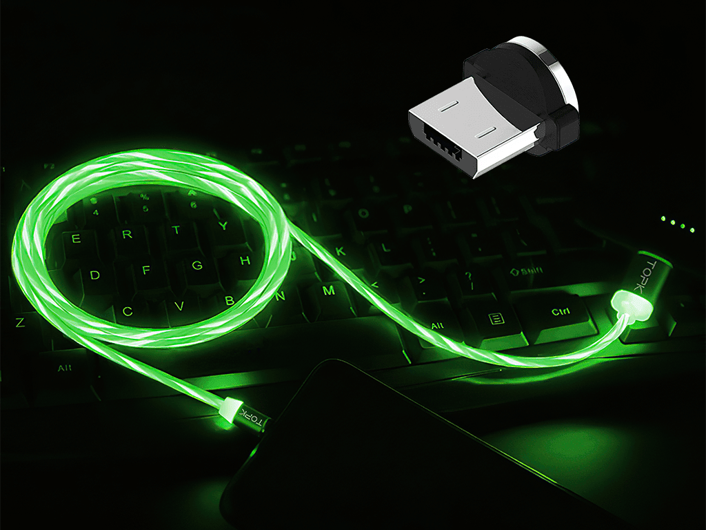 M5 - Svítící magnetický USB kabel - Zelený - Micro USB - 1 m