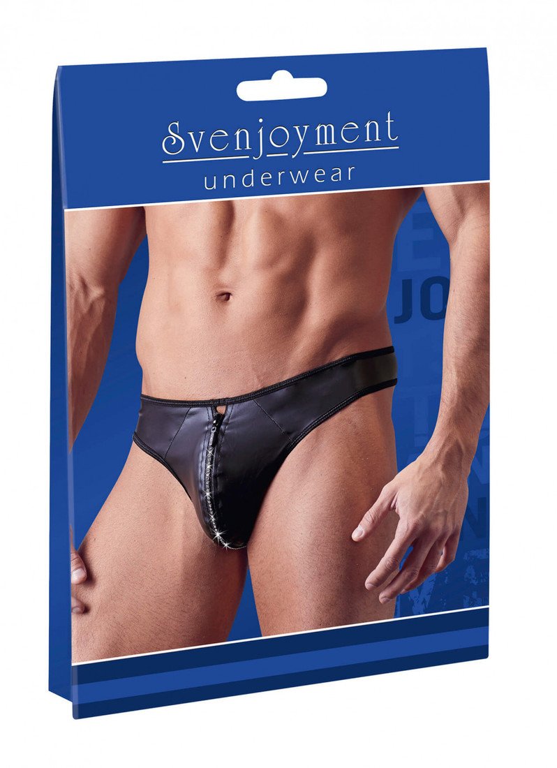 Svenjoyment - shiny men's thong with rhinestone zipper (black)