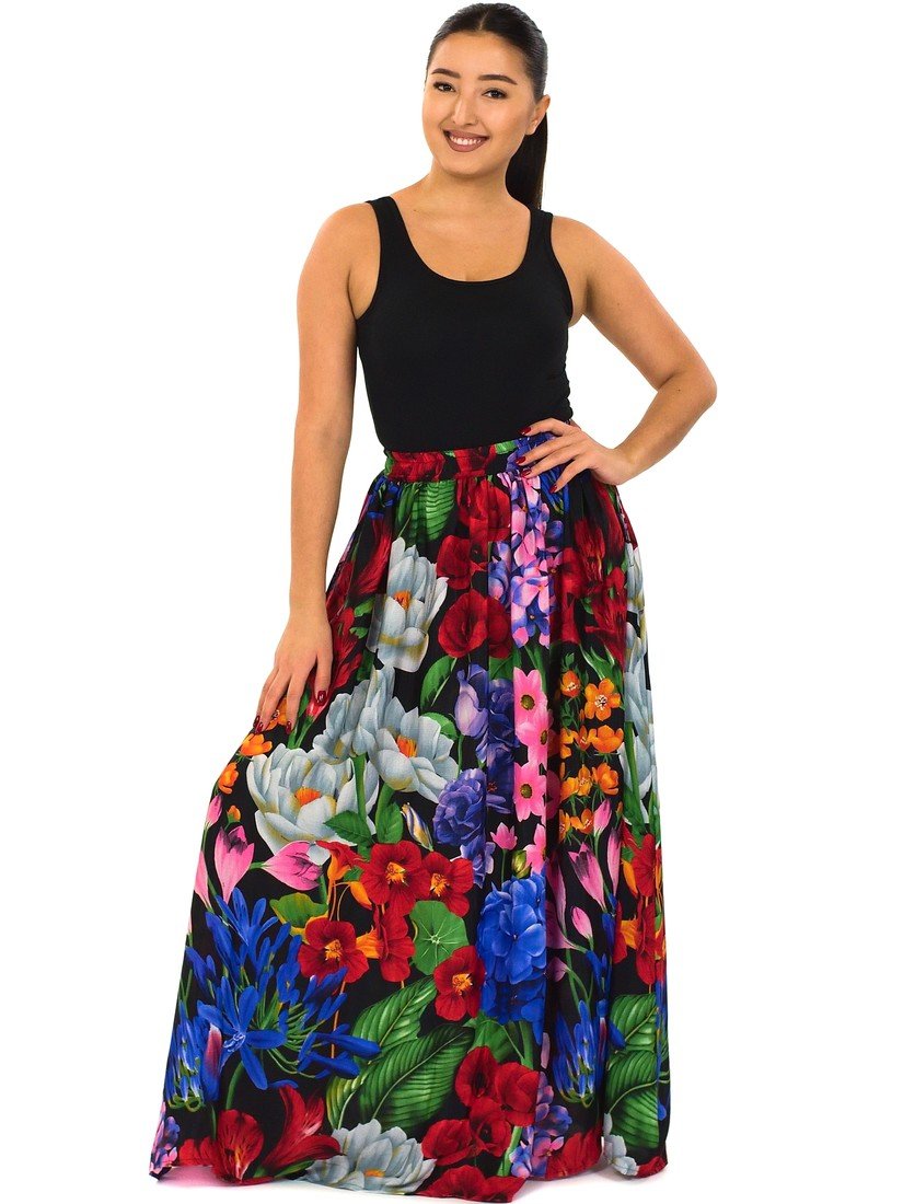 Himalife Maxi sukně s kapsami Botanica - černá s barvami Velikost: S/M