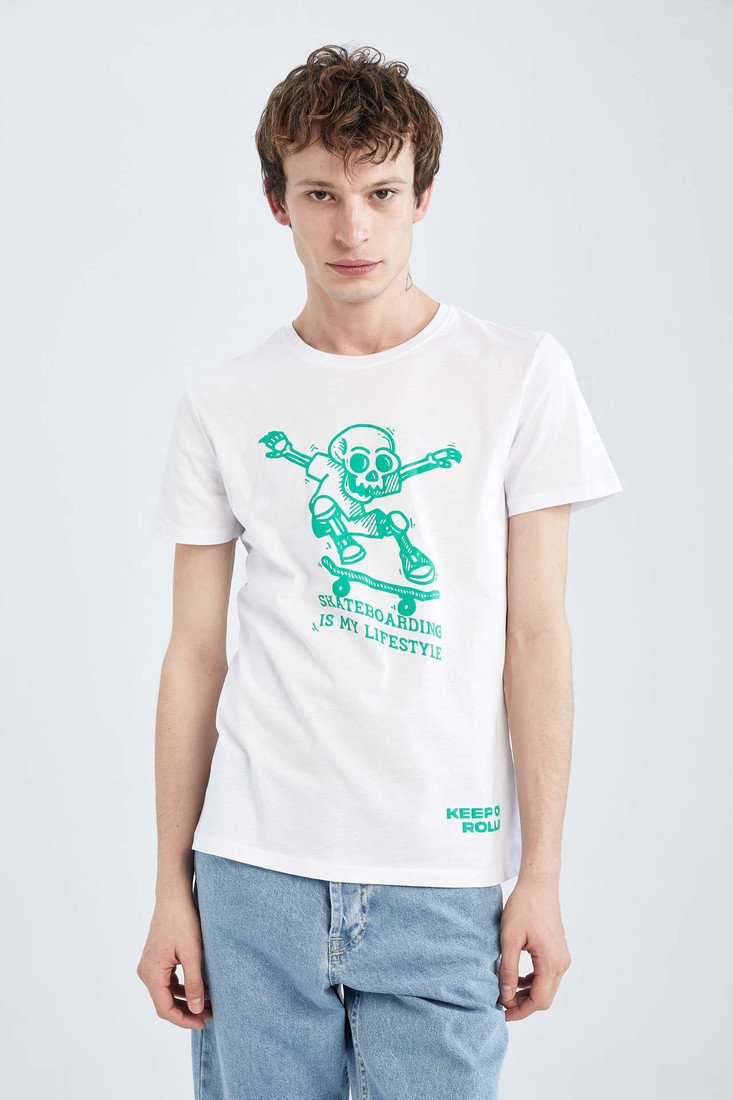 DEFACTO Slim Fit Crew Neck Printed Short Sleeve T-Shirt